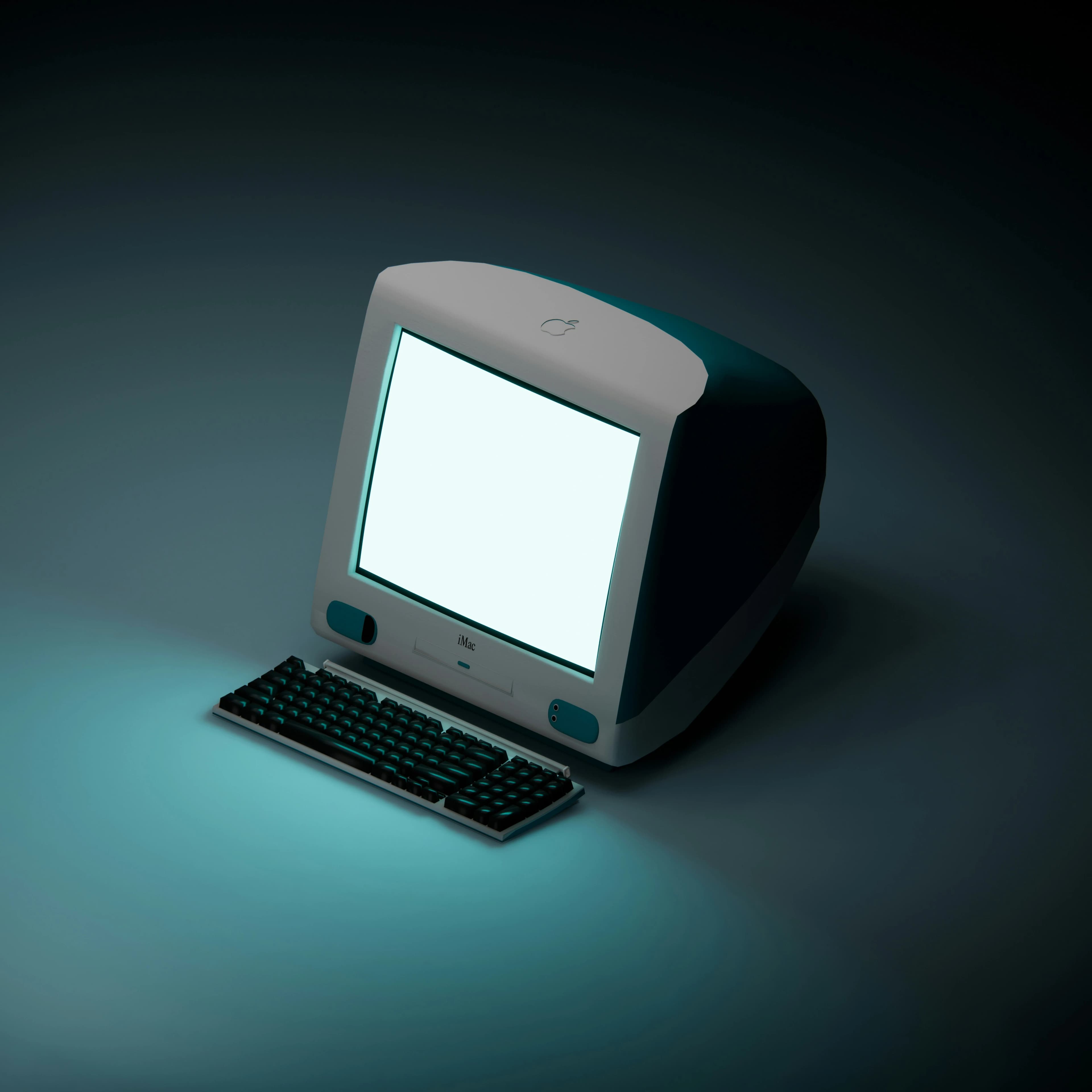 En grön vit iMac dator