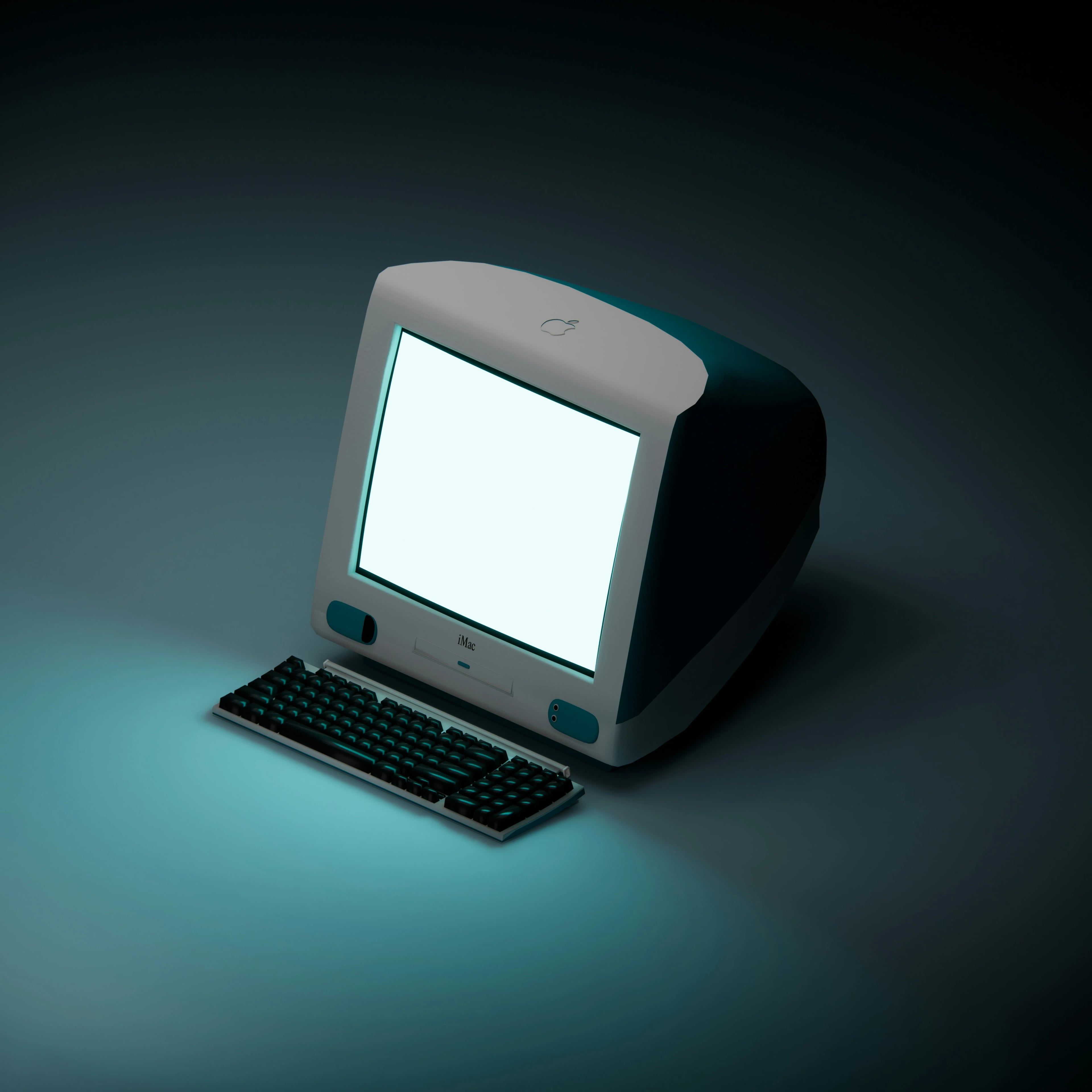 En grön vit iMac dator
